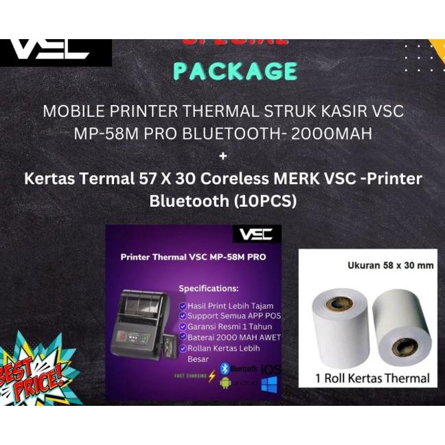 

MOBILE PRINTER THERMAL VSC MP-58M PRO +10PCS KERTAS STRUK UK 58X30 |Top|Best