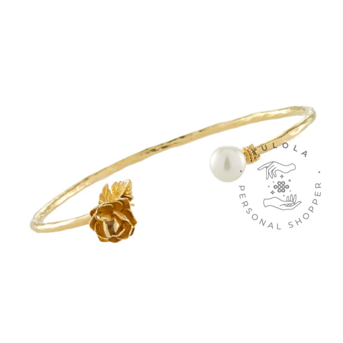✨Sale Tulola Jewelry - Mini Lotus Bangle With Pearl Gold Dip - Gelang Perak Bisa Gojek