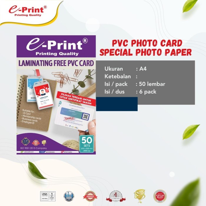 

✨Sale Kertas Foto E-Print Pvc Laminating Card New! Diskon