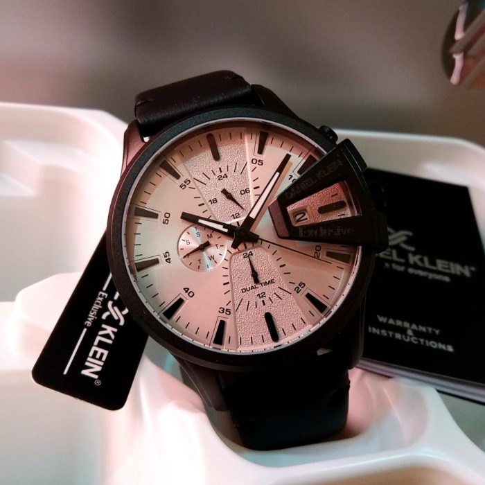 ✅Ori Daniel Klein Dk112461-5 Exclusive Black Leather Jam Pria Original Ori Bisa Gojek