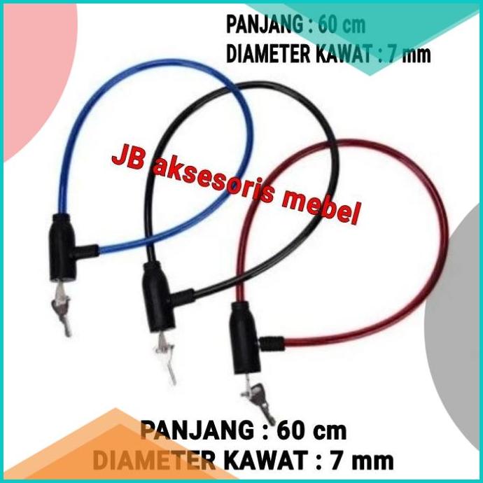 GEMBOK SEPEDA KEPALA PLASTIK / KUNCI KABEL KAWAT SELING BAJA 60 cm 20