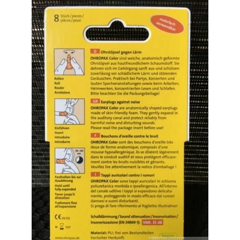 Ohropax Professional Colored Foam Earplugs Ear Plugs Traval Sleeping -Tatasie