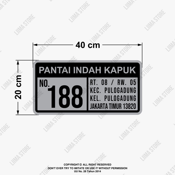 Promo Plang Nomor Rumah Custom 40 X 20Cm Plat Alumunium
