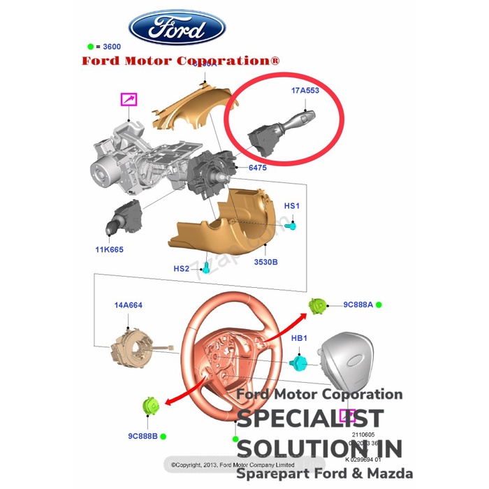Saklar wiper switch lever combination kanan Ford Fiesta Oem Original Ford Motor Genuine Parts