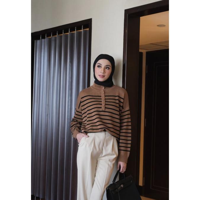 Ready Gonegani Official - Sweater Wanita Stripe Berkancing Jiro Sweater Terbaik
