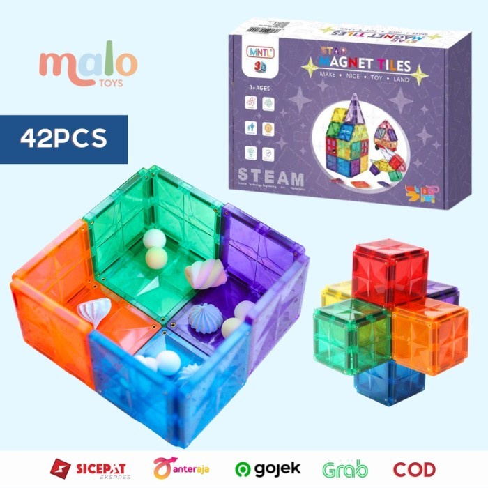 Mntl Star Magnetic Tiles 42 Pcs Classic Pastel Transparent Ready