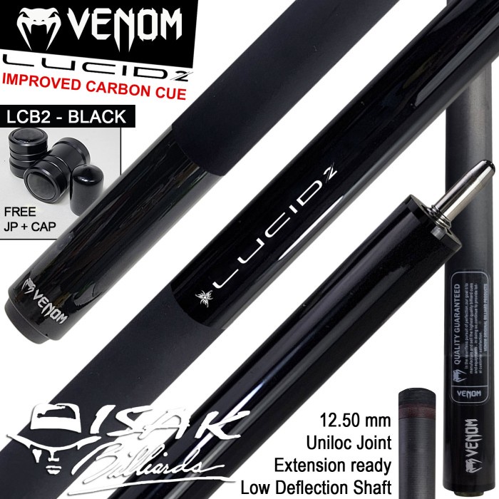 Stick Billiard - Venom Lucid Carbon Lcb Black Cue Uniloc Low Deflection Stick Billiard