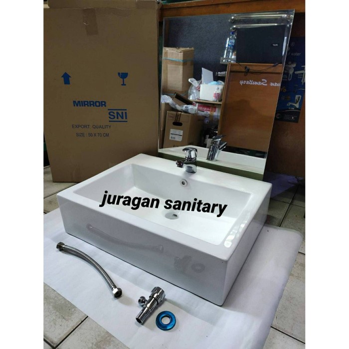 Paket Wastafel Kotak Besar Model Toto + Cermin Kamar Mandi 50X70 Promo Terbaru