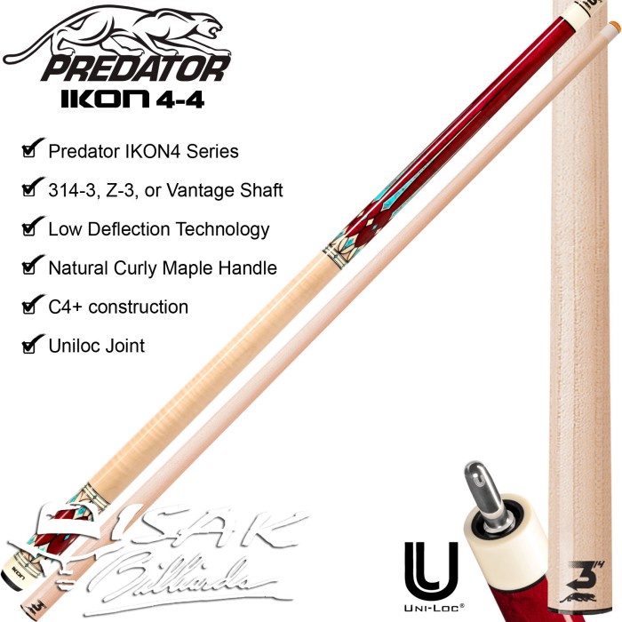 Predator Ikon4-4 Uniloc Low Deflection Billiard Cue Stick Stik Biliar