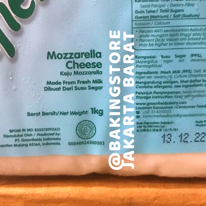 

Keju Mozarella Greenfields 1 Kg Mozarella Cheese Greenfields