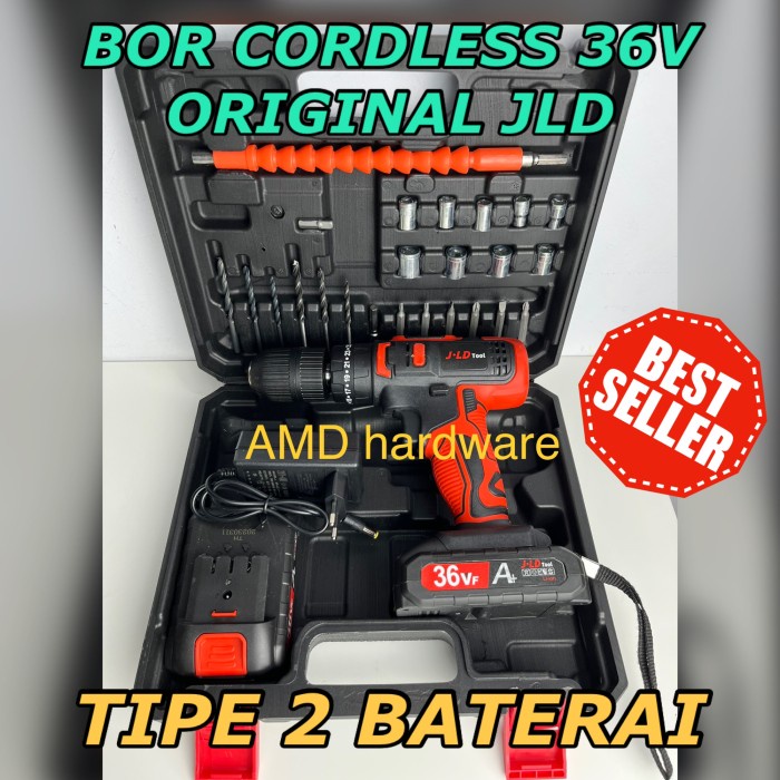 Mesin Bor Beton Tembok Cordless Impact Drill Set 13Mm Baterai 36V Jld