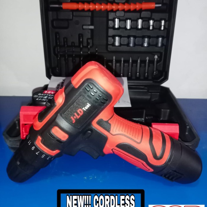 Promo Jld 12V-Set Bor Obeng Bor Baterai 12 V Charger Cordless Drill [Merah]