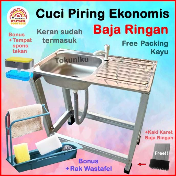Wastafel Cuci Piring Portable Ekonomis Wastafel Baja Ringan Stainless