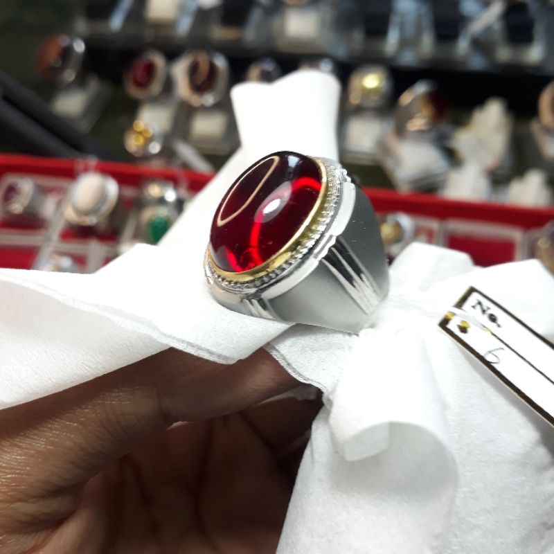 cincin batu emban monel plus batu natural garnet