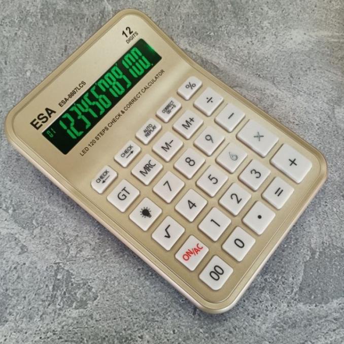 

ESA-8887LCS LED 12 Digit CALCULATOR LAYAR HIJAU- Kalkulator NYALA Cek