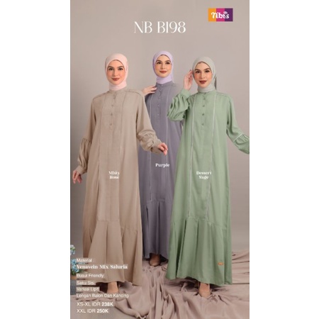 NB B198, Gamis Nibras NB B198, Gamis Nibras Polos Terbaru, Gamis Nibras Muslimah, Gamis Dewasa Polos
