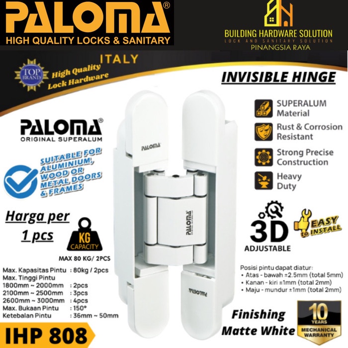 [Ori] Engsel Tanam Pintu Hinge Concealed P80 Engsel White Paloma Ihp808 Diskon