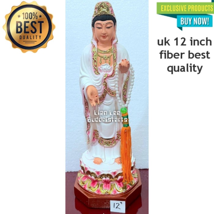 [Original] Patung Dewi Kwan Im Berdiri Diatas Lotus Uk 12 Inch Bisa Sameday