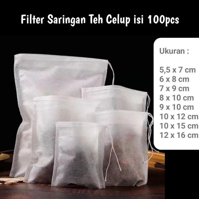 

Ready oke] Kantong Saringan Teh Celup Kosong Tali Tea Bag Kecil Besar isi 100Pcs