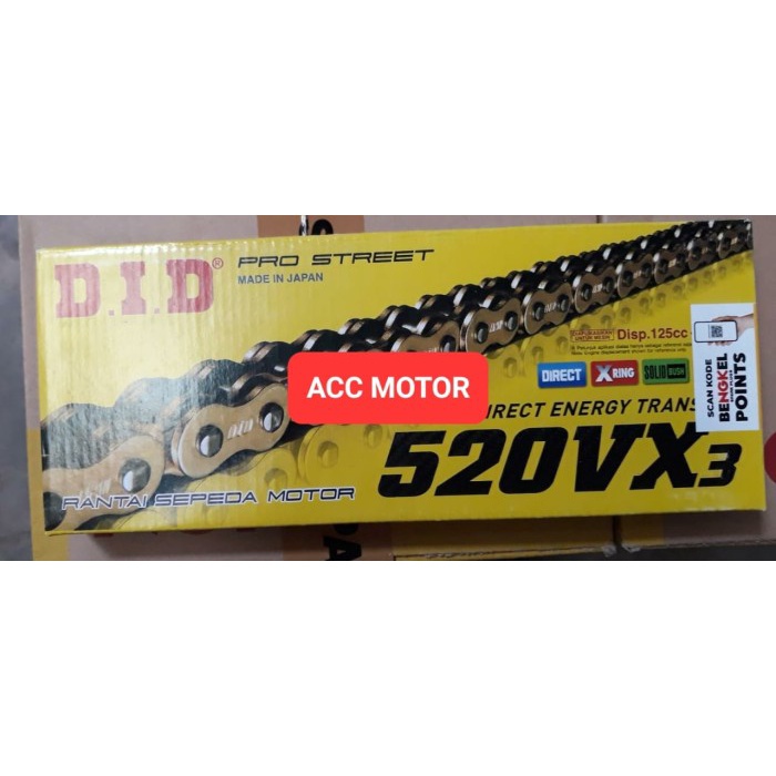 Rantai Motor DID Gold 520VX3 120L Natural Original Japan best