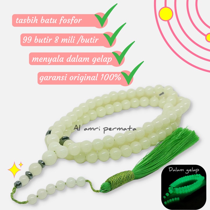tasbih batu fosfor 99 butir original menyala dalam gelap