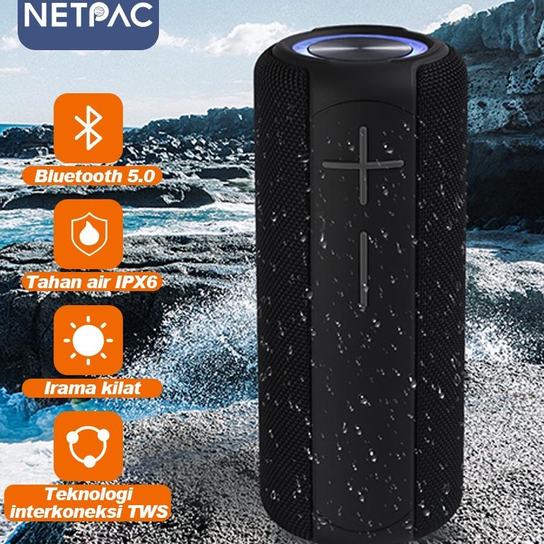 NETPAC Speaker Bluetooth 5.0 Wireless Bass 6D Audio Speaker Portable IPX6 Waterproof Ultra aktif lap