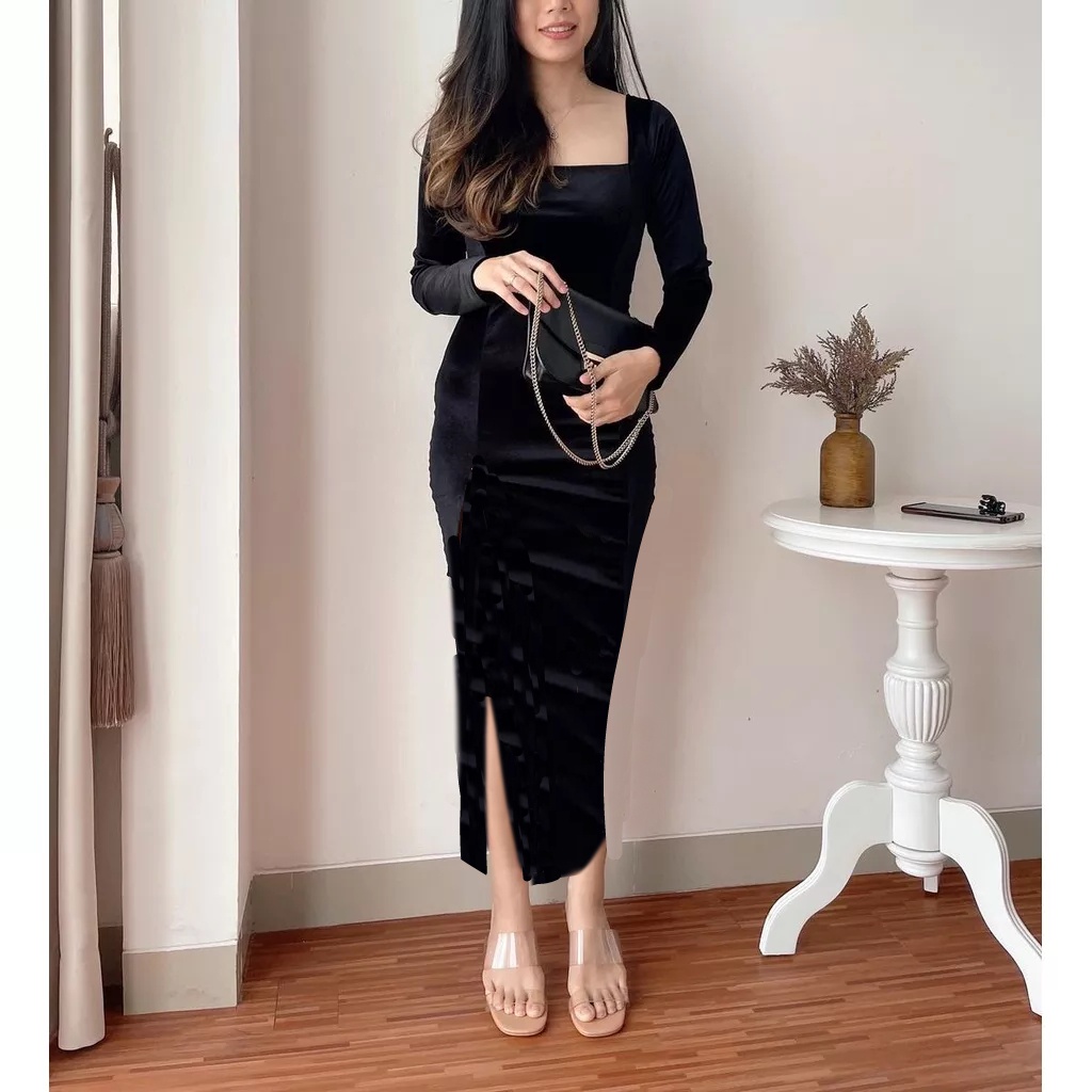 Dress Pendek Wanita Selutut Sexy Korean Style Baju Muslim Cewek Cina Couple Simple Longdress Pakaian