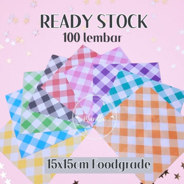 Promo Kertas Alas Kue Roti Bento Cake Motif Kotak 15X15 Foodgrade 100 Lembar
