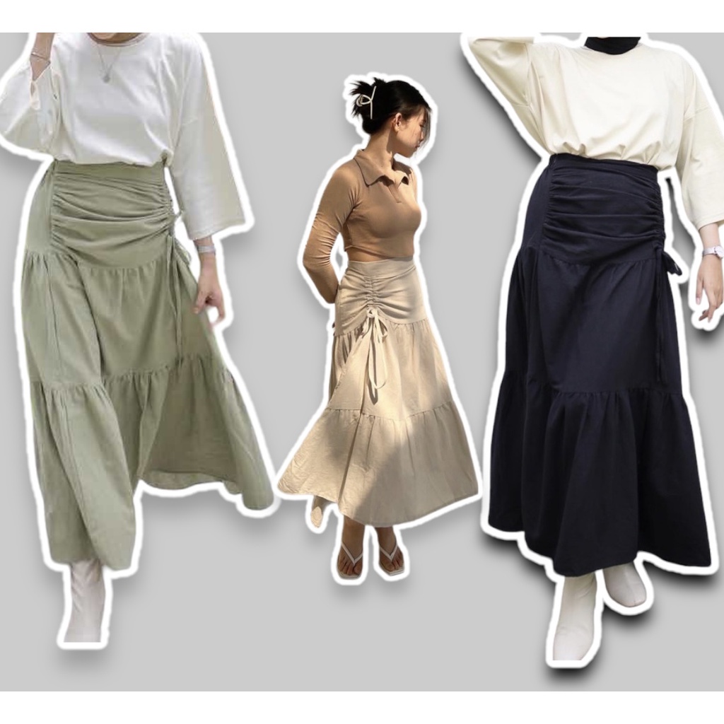 NEW PRODUCT Linen skirt Rok serut samping linen