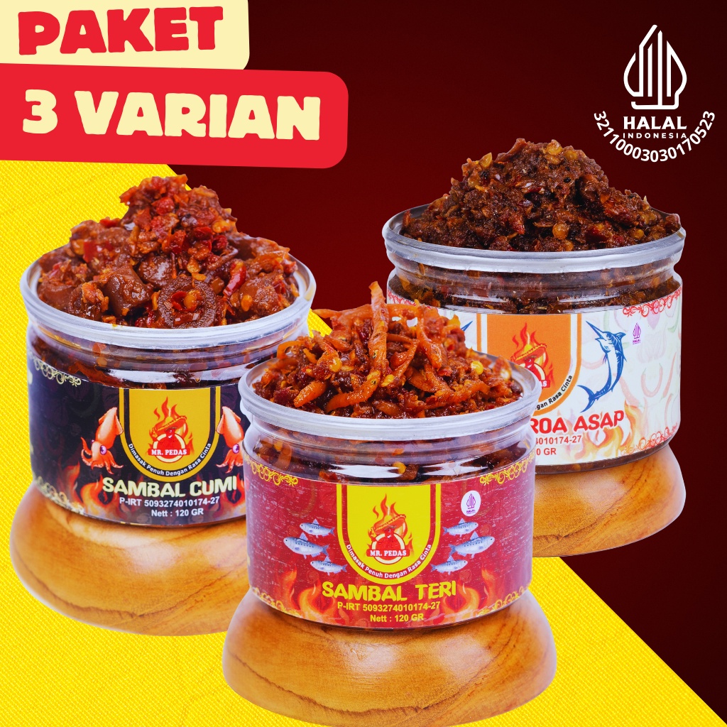 

Sambal Paket Hemat 3 Pcs / Cu Asin / Ikan Roa Khas Manado / Ikan Teri Medan / Sambel Mr. Pedas