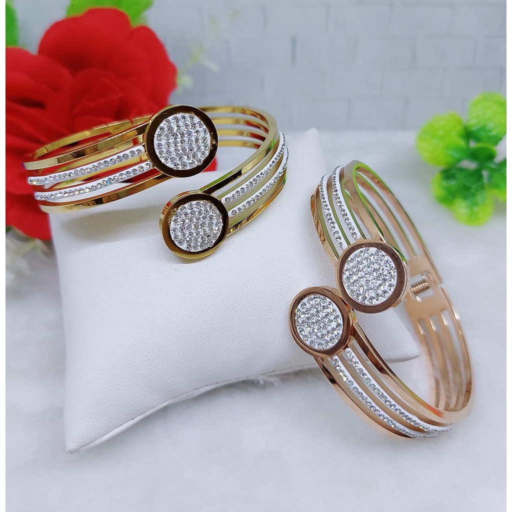 Set Gelang dan Cincin Titanium Permata Putih&Hitam 9777