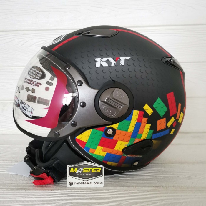 Helm Kyt Elsico #7 Black Matt Yellow Red Kyt Half Face