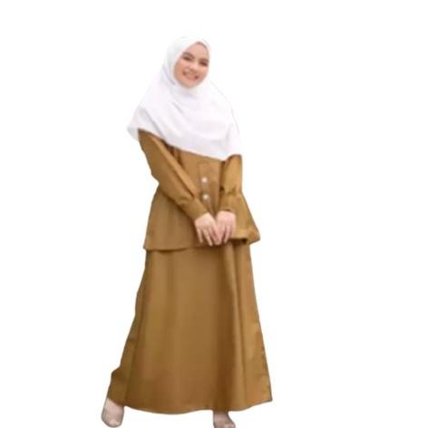 Setelan Baju Seragam Dinas Gamis PEMDA PNS Khaki Wanita Toyobo Stelan