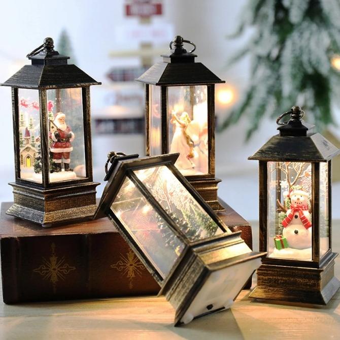 din GROSIR Lentera Kecil Snow Globe Murah Kotak Lampu LED Souvenir Natal