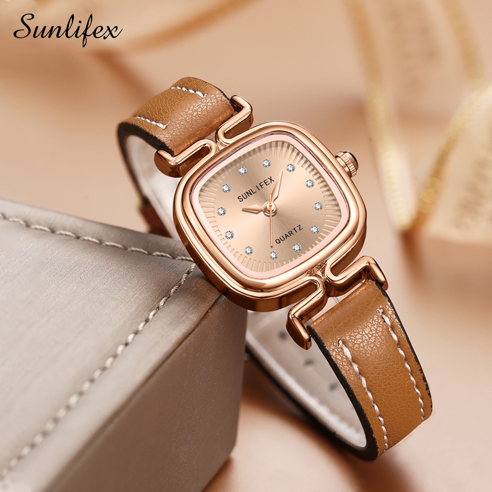 Sunlifex Jam Tangan Wanita Original Korea Retro Anggun Kuarsa Berlian Jam Tangan Cewek-1