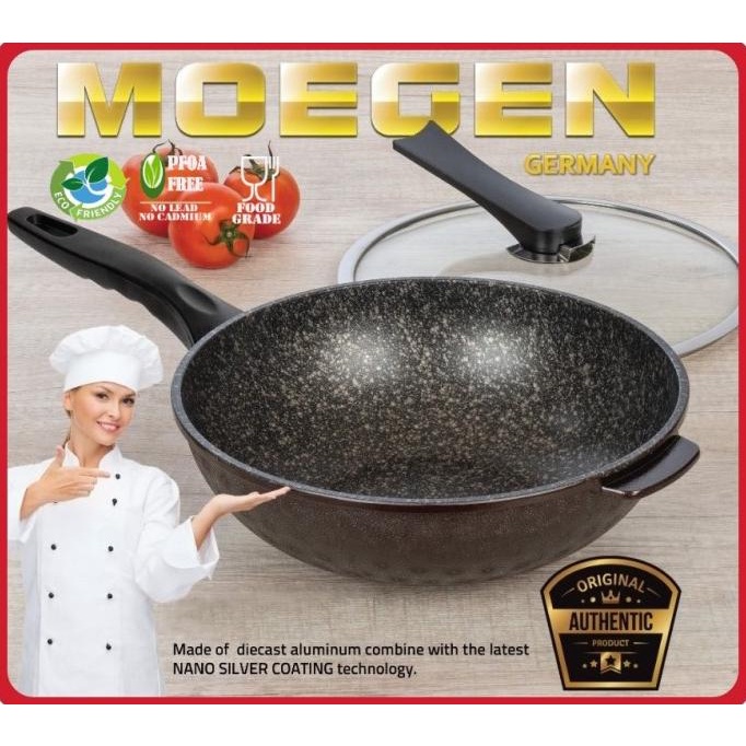 Panci Wajan Wok Pan MOEGEN 30cm Teflon Anti Lengket Original