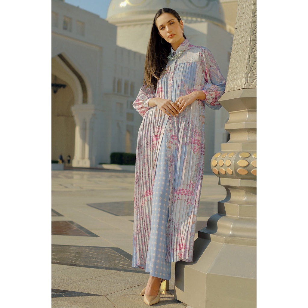 Benang Jarum - Festive Pleated Shirt Dress - Blue