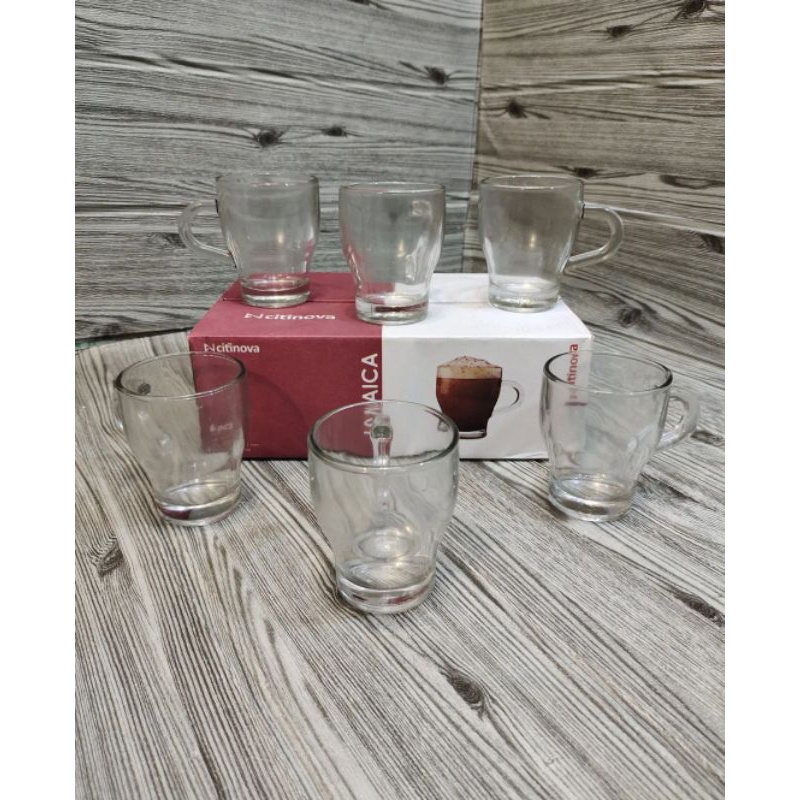 1 set isi 6 buah Gelas Jamaica/Gelas Kopi Murah/Gelas Kopi Gagang/Cangkir Kaca Estetik