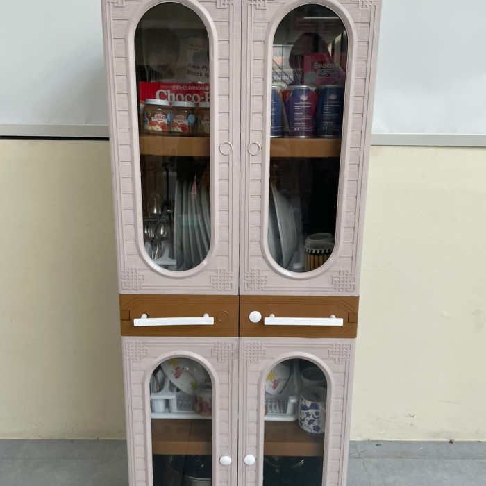 Promo Lemari Plastik Dapur Club Grand Mini Rak 4 Susun Kaca + 2 Rak Piring