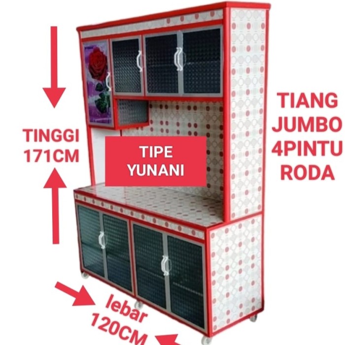 Promo Rak Piring Lemari Dapur Yunani Jumbo 4 Pintu Gendong Aluminium.