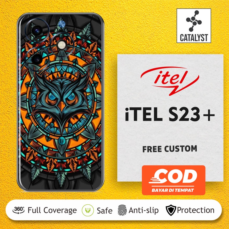 (Buy 1 Get 2) Garskin Skin ITEL S23+ PLUS Kode - Owl Mighty Orange Bisa Custom - Sticker Case