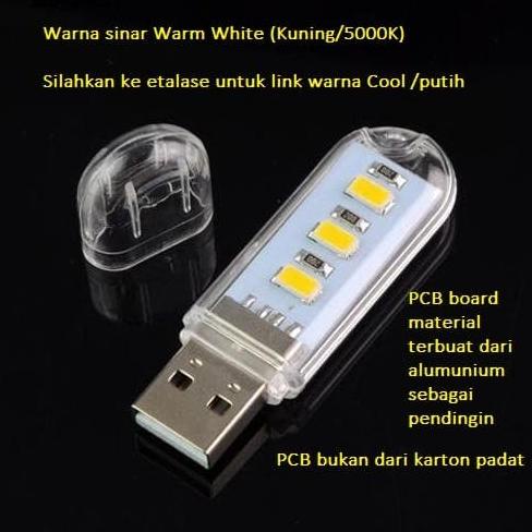 USB Mini LED Light 3 mata LED Senter Emergency Lamp SMD 5730 KUNING