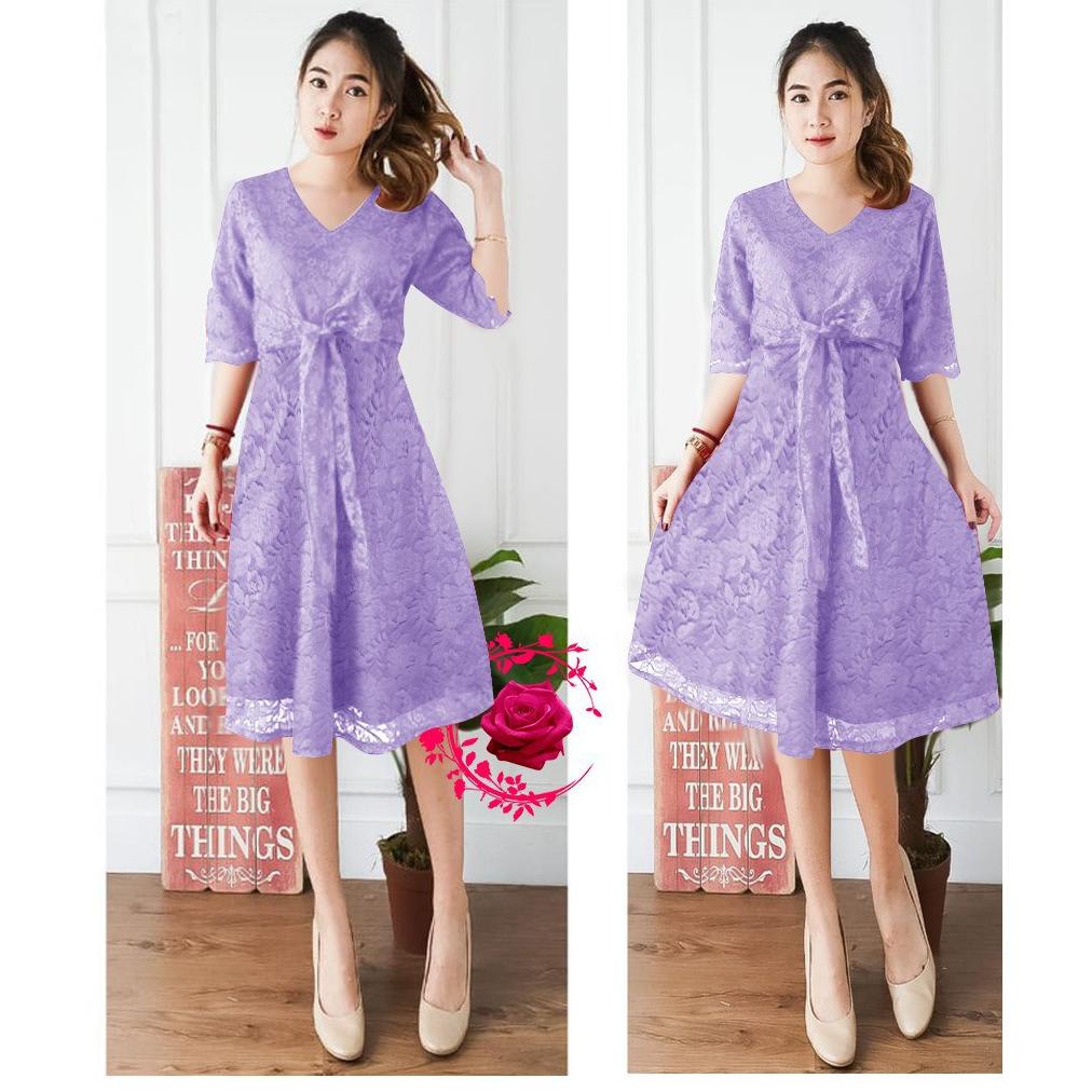 Terlaris] Dress Party Brukat Ungu / Dress Lilac Wanita / Dress Natal Terlaris / Aneka Dress Brokat W