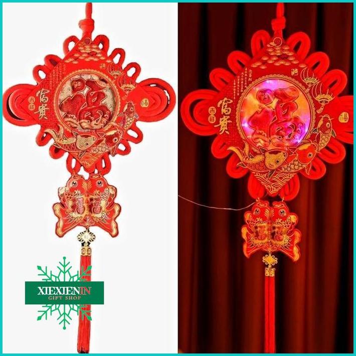 XIEXIENIN Chinese Knot Zhong Guo Jie Dekorasi Lampu Lampion Tassel Merah Jumbo