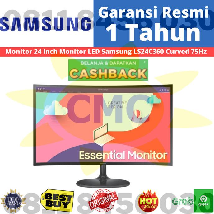 Monitor Curved Monitor Samsung 24 Inch Led Ls24C360 75Hz Fhd Malaikaer
