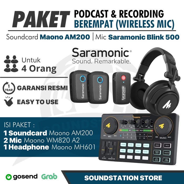 Paket Podcast Wireless 4 Orang Maono AU-AM200
