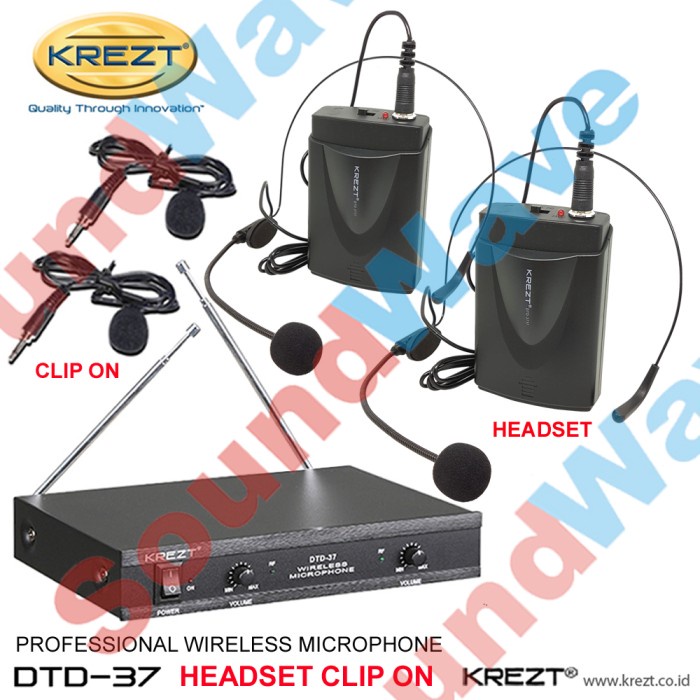 KREZT DTD 37 LL MICROPHONE WIRELESS 2 MIC CLIP ON + MIK HEADSET DTD37