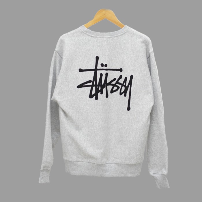 SWEATER CREWNECK STUSSY BASIC LOGO ASH GREY ORIGINAL SWEATER UNISEX - S