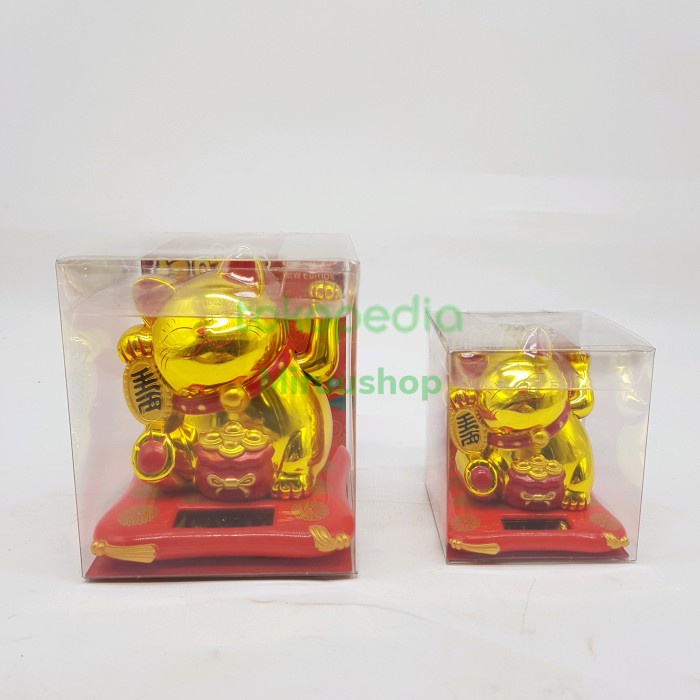 Patung hiasan pajangan kucing solar hoki gerak cahaya