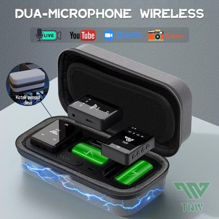 TNW-N 11 Microphone Wireless Dual Mikrofon Clip on Mic hp dan Charging